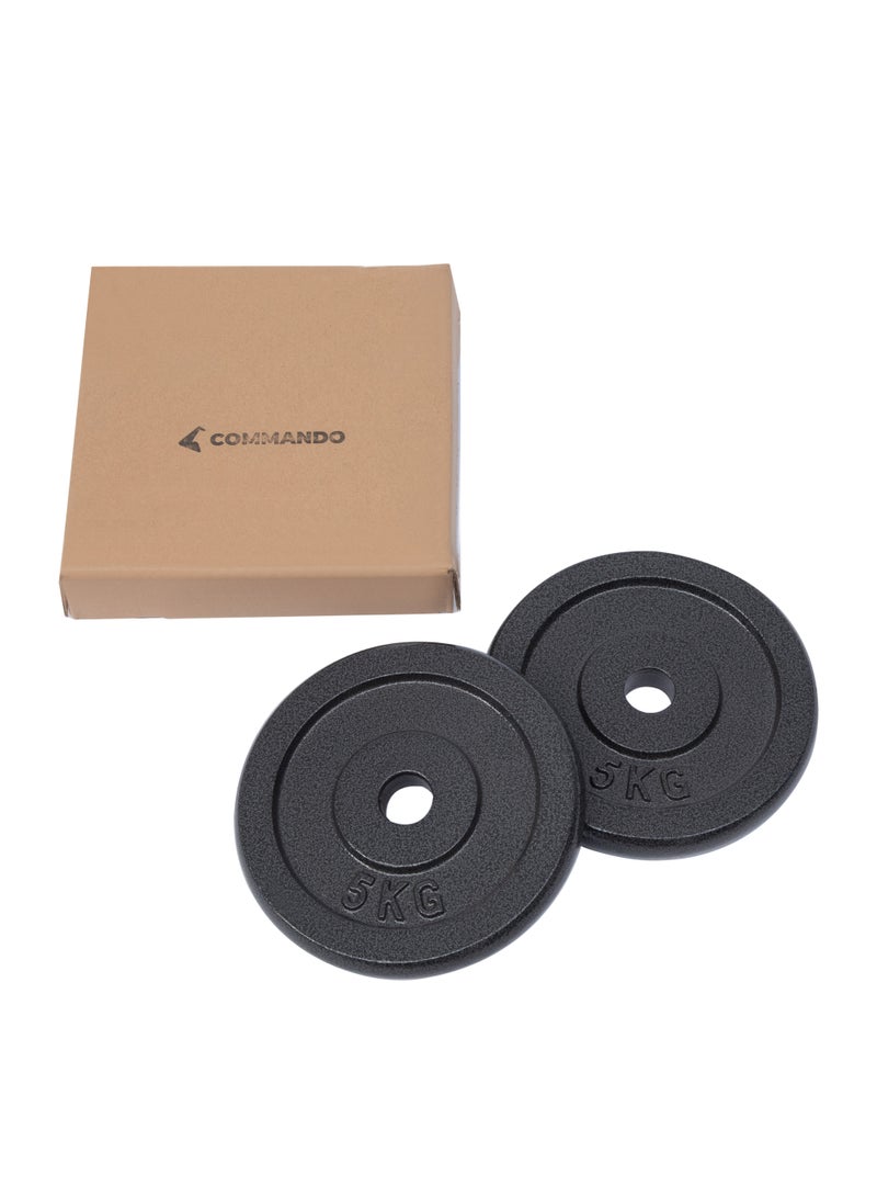 كوماندو زوج اقراص حديد من قطعتين وزن 5 كيلو للأثقال - Image 2